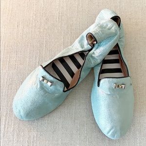 Henri Bendel Light Blue Flats with Bow Accent